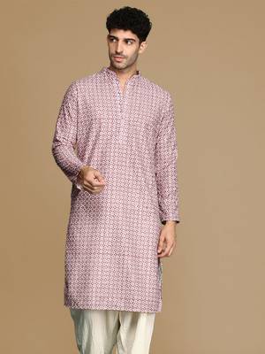 Unleash your style with men's rust printed with sequins touch up trendy fusion wear kurta by sanwara 2