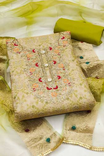 Lime green color hand work work viscos unstitched chudidar dress material - mrfc11377c
