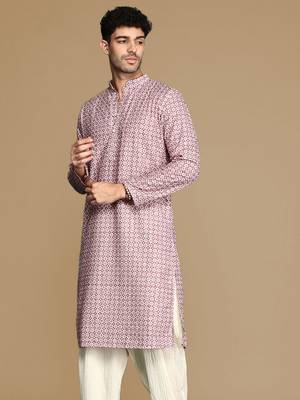 Unleash your style with men's rust printed with sequins touch up trendy fusion wear kurta by sanwara 3