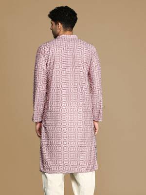 Unleash your style with men's rust printed with sequins touch up trendy fusion wear kurta by sanwara 4