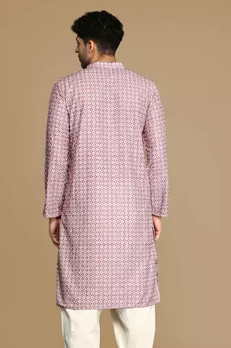 Unleash your style with men's rust printed with sequins touch up trendy fusion wear kurta by sanwara