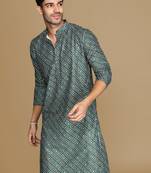 Unleash your style with men's grey printed with sequins touch up trendy fusion wear kurta by sanwara