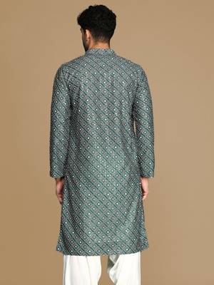 Unleash your style with men's grey printed with sequins touch up trendy fusion wear kurta by sanwara 4