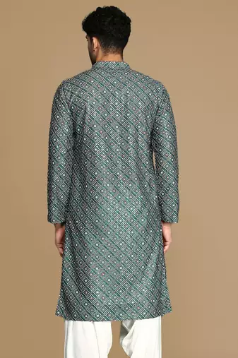 Unleash your style with men's grey printed with sequins touch up trendy fusion wear kurta by sanwara