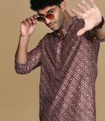 Unleash your style with men's rust printed with sequins touch up trendy fusion wear kurta by sanwara