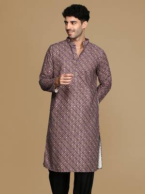 Unleash your style with men's rust printed with sequins touch up trendy fusion wear kurta by sanwara 2