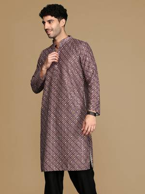 Unleash your style with men's rust printed with sequins touch up trendy fusion wear kurta by sanwara 3