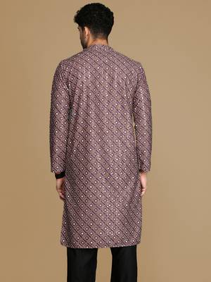 Unleash your style with men's rust printed with sequins touch up trendy fusion wear kurta by sanwara 4