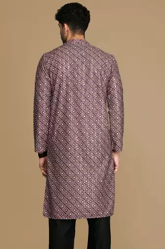 Unleash your style with men's rust printed with sequins touch up trendy fusion wear kurta by sanwara