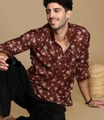 Sanwara men's cotton red printed trendy short kurta