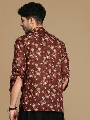 Sanwara men's cotton red printed trendy short kurta 4