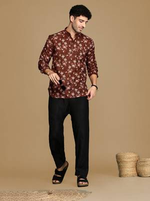 Sanwara men's cotton red printed trendy short kurta 5