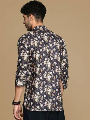 Sanwara men's cotton blue printed trendy short kurta 4