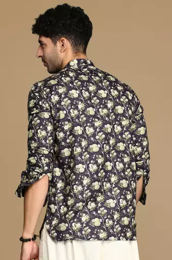 Sanwara men's cotton black printed trendy short kurta