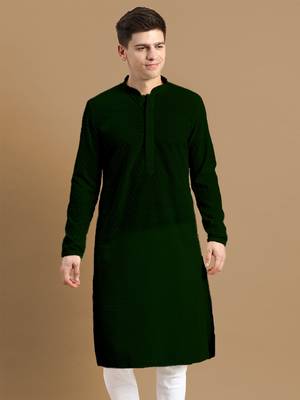 Sanwara men's cotton deep green chikankari designer trendy kurta 2