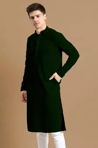 Sanwara men's cotton deep green chikankari designer trendy kurta