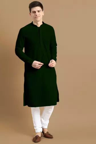 Sanwara men's cotton deep green chikankari designer trendy kurta