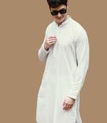 Sanwara men's cotton off white chikankari elite kurta