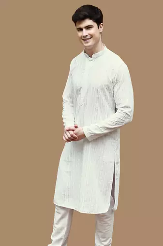 Sanwara men's cotton off white chikankari elite kurta