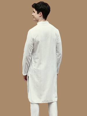 Sanwara men's cotton off white chikankari elite kurta 4