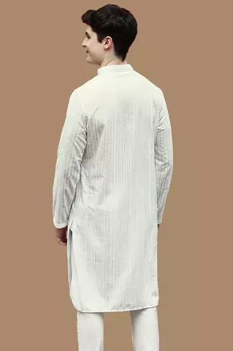 Sanwara men's cotton off white chikankari elite kurta