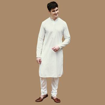Sanwara men's cotton off white chikankari elite kurta 5