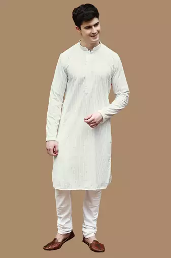 Sanwara men's cotton off white chikankari elite kurta