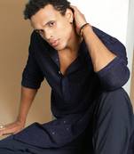 Dapper & dazzling men's solid deep blue chikankari with sequins party wear cotton kurta by sanwara