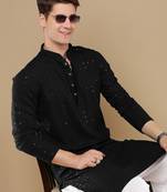 Stylish black chikankari with sequins cotton kurta for men by sanwara