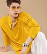Stylish mustard chikankari with sequins cotton kurta for men by sanwara