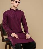 Stylish wine chikankari with sequins cotton kurta for men by sanwara
