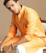 Sanwara men's cotton deep orange color stylish solid casual kurta