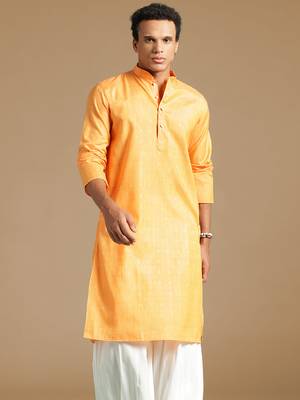 Sanwara men's cotton deep orange color stylish solid casual kurta 2