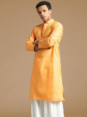 Sanwara men's cotton deep orange color stylish solid casual kurta 3
