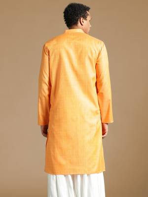 Sanwara men's cotton deep orange color stylish solid casual kurta 4