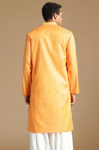 Sanwara men's cotton deep orange color stylish solid casual kurta