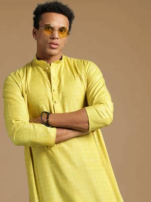 Sanwara men's cotton mehandi green color stylish solid casual kurta 1
