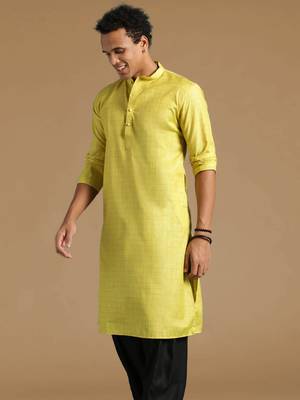 Sanwara men's cotton mehandi green color stylish solid casual kurta 3