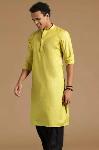 Sanwara men's cotton mehandi green color stylish solid casual kurta