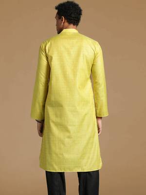 Sanwara men's cotton mehandi green color stylish solid casual kurta 4