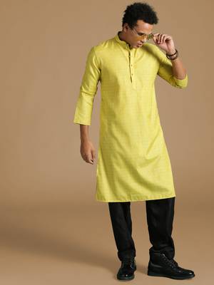 Sanwara men's cotton mehandi green color stylish solid casual kurta 5