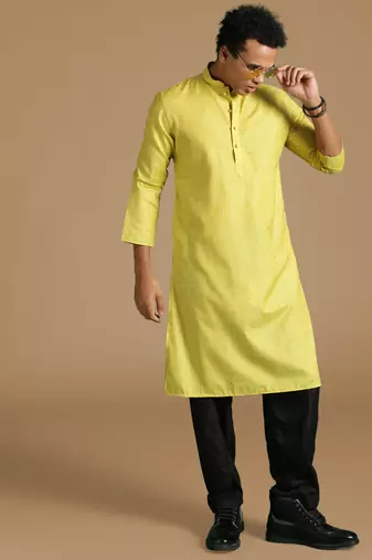 Sanwara men's cotton mehandi green color stylish solid casual kurta