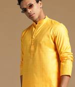 Sanwara men's cotton yellow green color stylish solid casual kurta