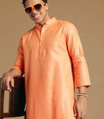 Sanwara men's cotton deep orange color stylish trendy solid casual kurta