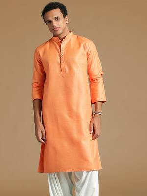 Sanwara men's cotton deep orange color stylish trendy solid casual kurta 2