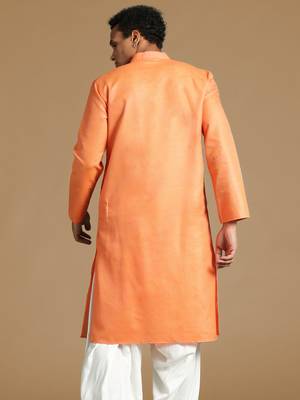 Sanwara men's cotton deep orange color stylish trendy solid casual kurta 4