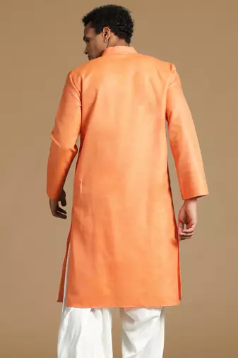 Sanwara men's cotton deep orange color stylish trendy solid casual kurta
