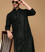 Sanwara men's cotton deep green chikankari trendy kurta