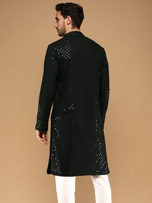Sanwara men's cotton deep green chikankari trendy kurta 4