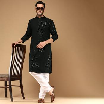Sanwara men's cotton deep green chikankari trendy kurta 5